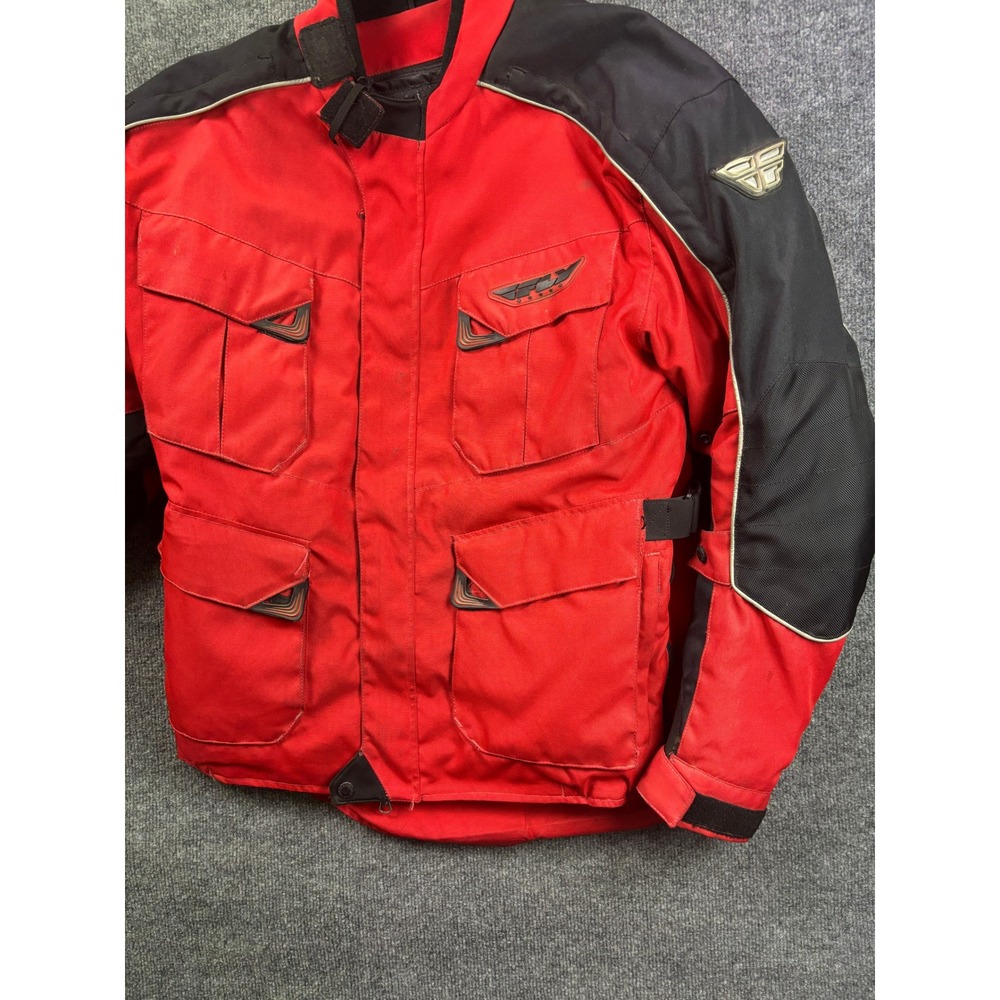 Fly Racing Motorcycle Jacket Mens Large Red Black Padded Riding Gear Touring LRG